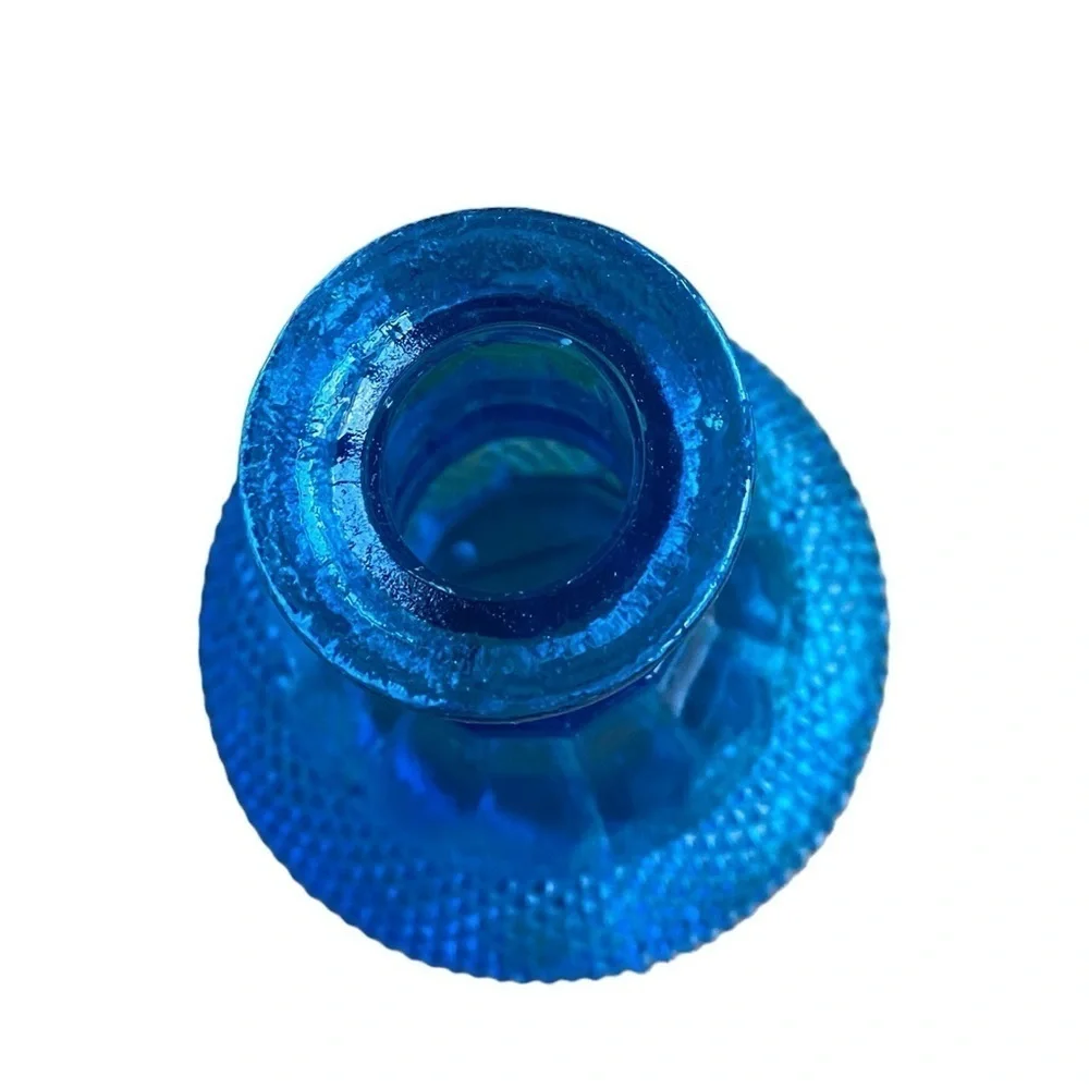 Blue Glass Diamond Point Cut Hobnail Glass Decanter No Cover